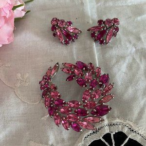 Stunning PINK Signed Sherman Brooch and Earring Set